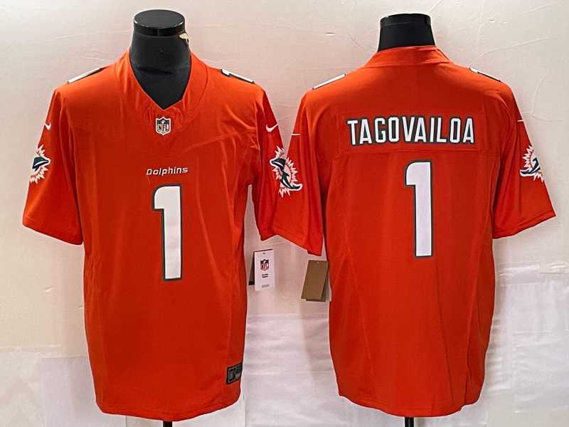 Mens Miami Dolphins #1 Tua Tagovailoa Orange 2023 FUSE Vapor Stitched Jersey->miami dolphins->NFL Jersey